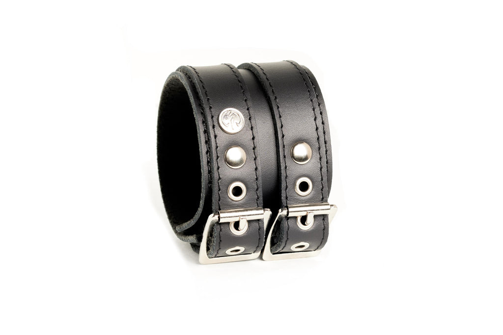 Bracelet de cuir noir à 2 courroies