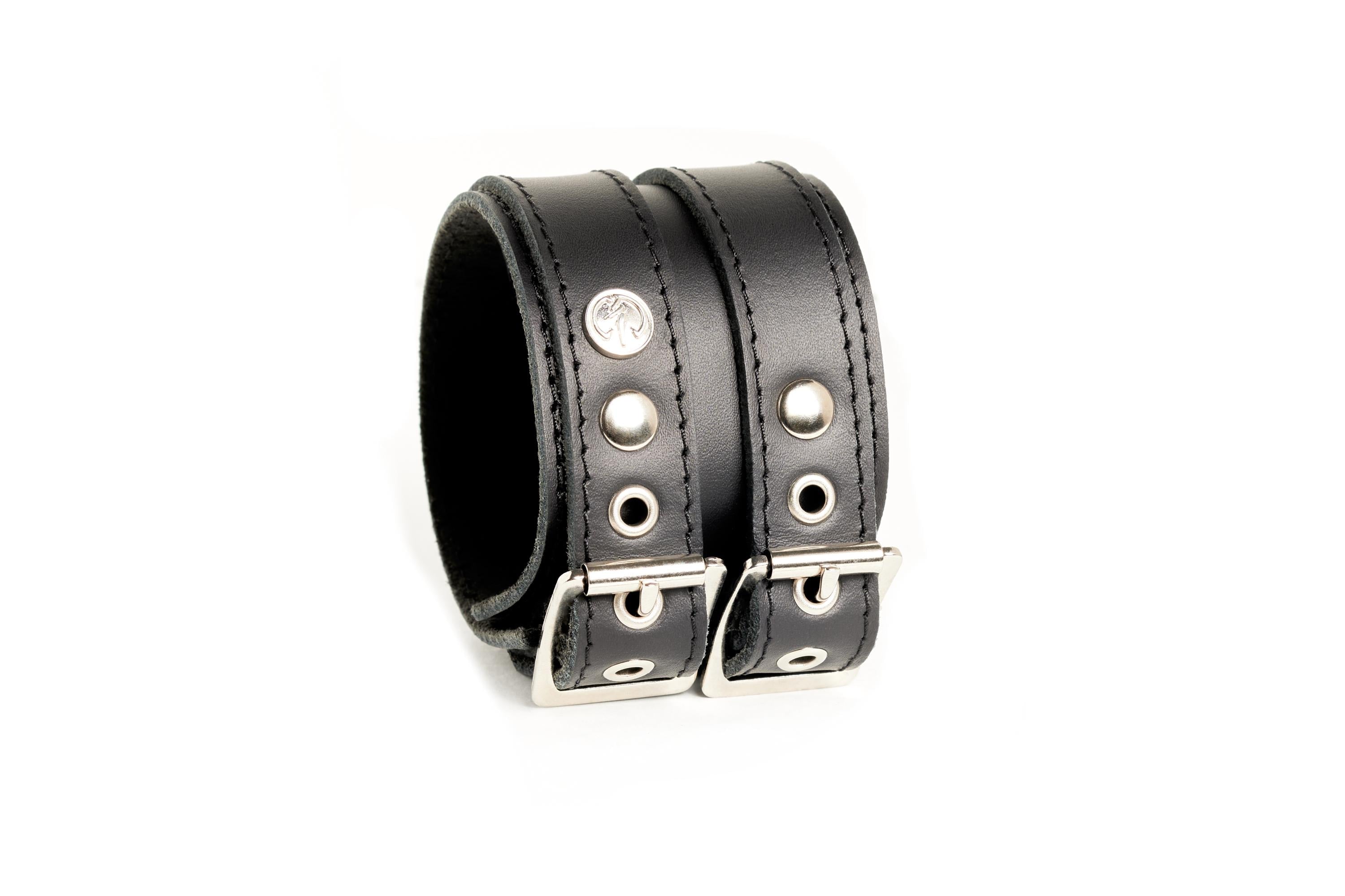 Bracelet de cuir noir à 2 courroies