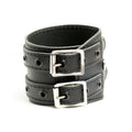 Addicted Excessories wraparound leather bracelet with black stitching and black eyelets, gothic boutique, handcrafted in Montreal Quebec Canada
