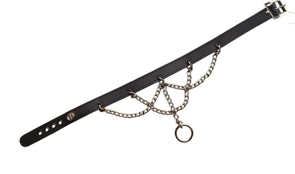 Collier en cuir avec chaînes et anneau