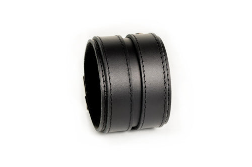 Bracelet de cuir noir à 2 courroies