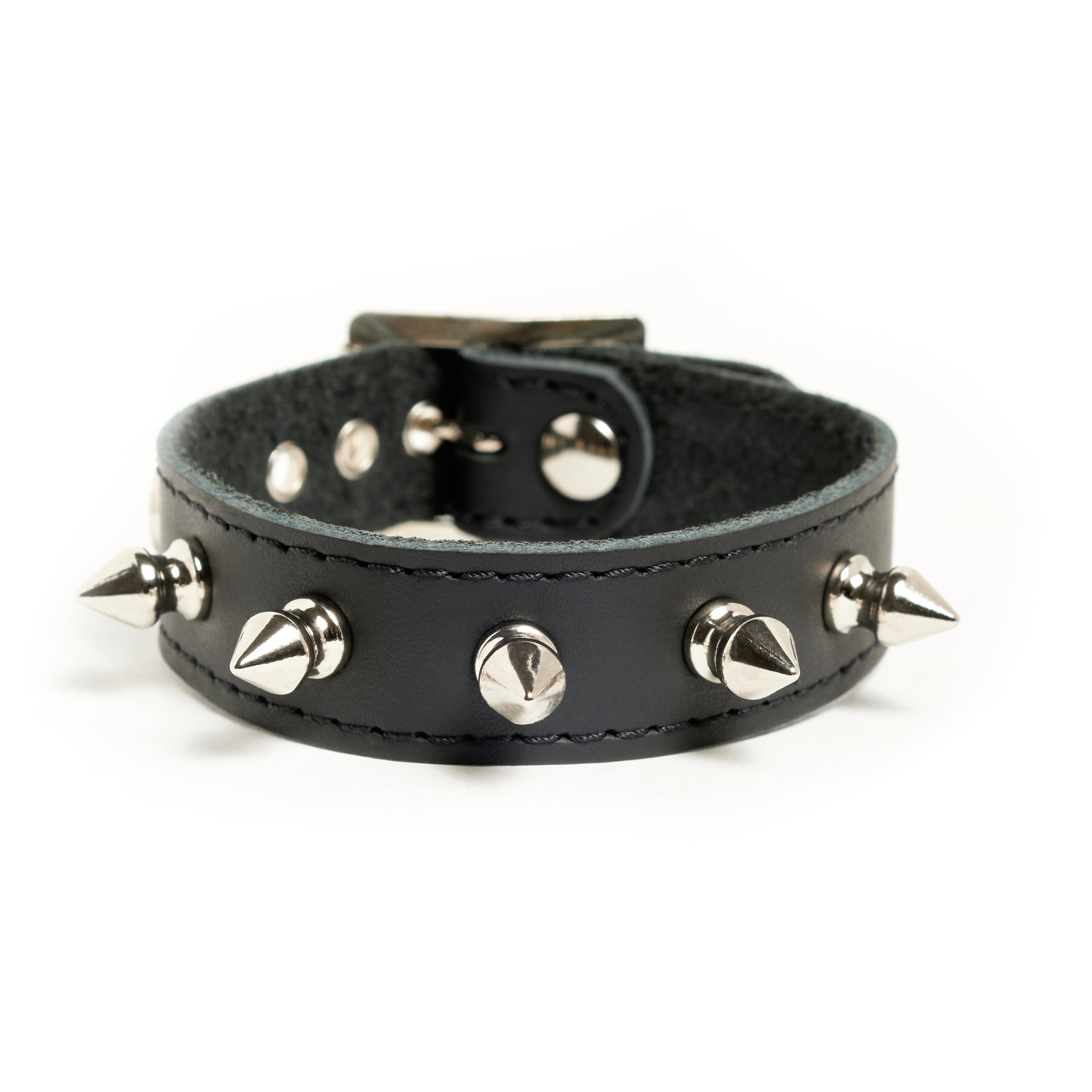 Addicted Excessories leather bracelet with small spikes, punk gothic boutique, gothic jewelry, handcrafted in Montreal Quebec Canada
