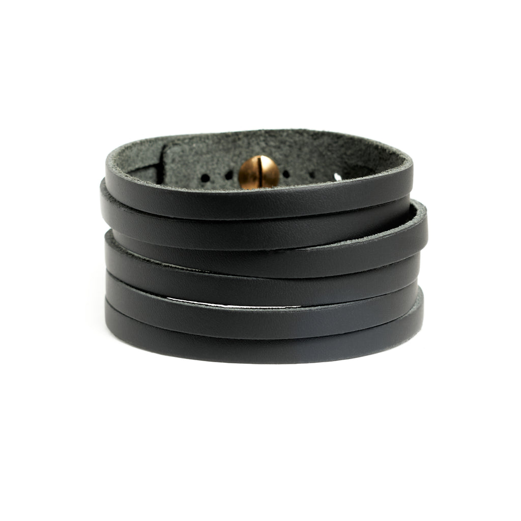 Addicted Excessories multi-strand leather bracelet, gothic boutique, handcrafted in Montreal Quebec Canada
