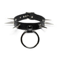 Addicted Excessories leather collar with large ring and long spikes, punk gothic boutique, gothic jewelry, handcrafted in Montreal Quebec Canada
