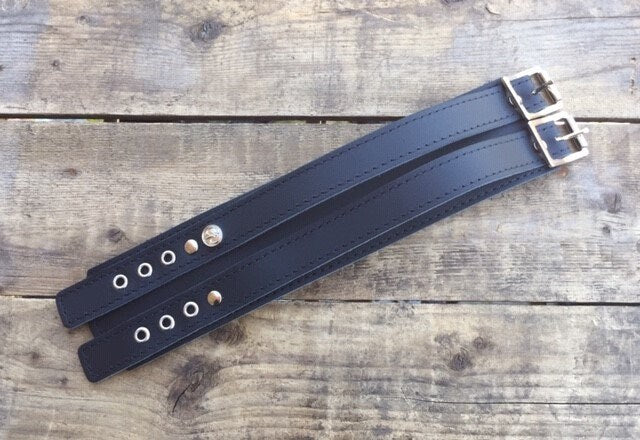 Bracelet de cuir noir à 2 courroies